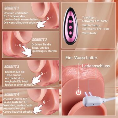 Реалістичний вібратор VTAON, 8 режимів поштовхів, 10 режимів вібрації та нагрівання, з присоском і пультом
