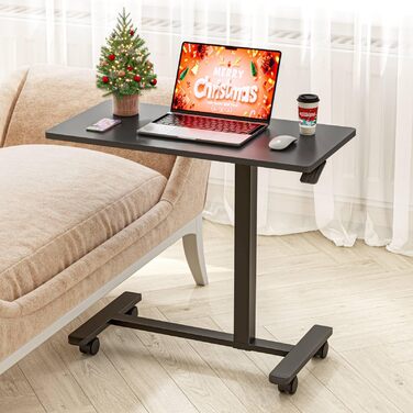 Приставний комп&39ютерний столик Dripex з колесами, регульована висота, дерев&39яний столик для ноутбука, столик для дивана, тумбочка для спальні, вітальні, тумбочка для ліжка, столик над ліжком на колесах, чорний стандарт