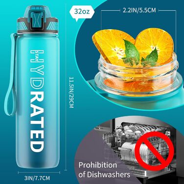 Пляшка для пиття QLUR, пляшка для води Tritan з соломинкою 1л без BPA з соломинкою, пляшка для пиття спортивна герметична з маркер