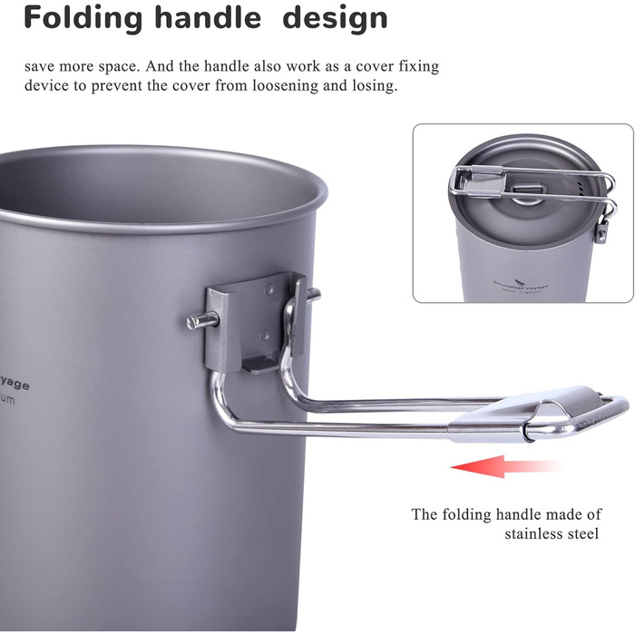 Мл Титановий кухоль Кемпінговий горщик Каструля для приготування їжі Зовнішня легка чашка для кави зі складною ручкою та кришкою П