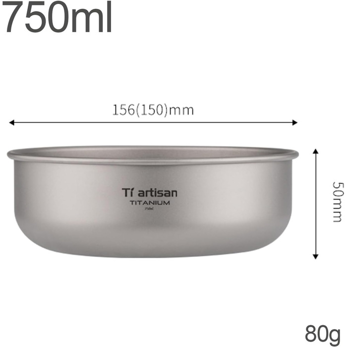 Титанова чаша DAZZLEEX Ta3709, титанова тарілка для кемпінгу та походів, 0,5 мм (750 мл)