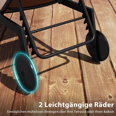 Комплект із 2 предметів Шезлонг на колесах, Садовий шезлонг з регульованою спинкою та швидковисихаючою тканиною, Шезлонг на колесах витримує до 150 кг, Шезлонг для саду, балкону, тераси (коричневий) 2 коричневих