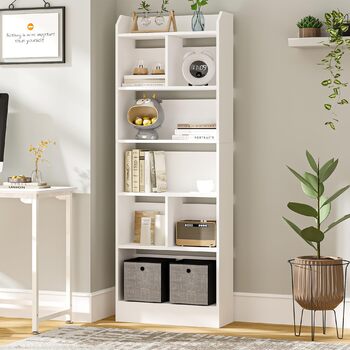 Книжкова полиця Hzuaneri, з 6 полицями, полиця для зберігання, окремостояча полиця, для вітальні, офісу, спальні, 24 x 60 x 170 см, білий BC11103 шт. Білий 24 x 60 x 170 см