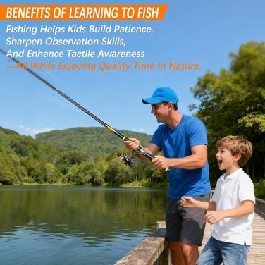 Предметний риболовецький набір для дітей, телескопічні вудки 2,1 м 1,8 м, повний комплект з котушкою, приманками та футляром для прісноводної риболовлі, рибальське спорядження для початківців, помаранчевий колір, 118-