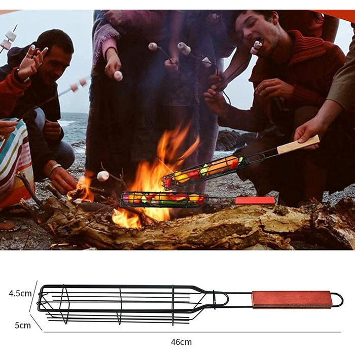 Кошик для гриля з нержавіючої сталі Bestargot Camping 304, кошик для гриля на дровах, кошик для гриля з 1 предметів з дерев'яною р