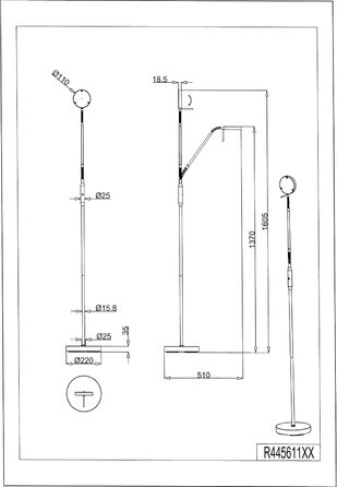 Світлодіодна торшерна лампа Reality Moreno R44561132, матовий чорний метал, 3 Вт LED, акумулятор із зарядною станцією, сенсорний диммер, регулювання кольору світла