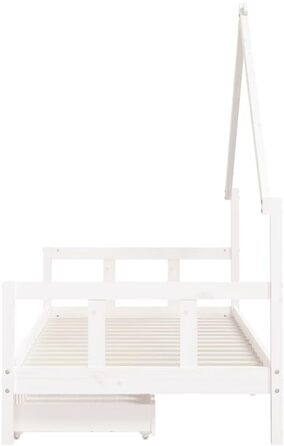 Дитяче ліжко з шухлядами білого кольору, 90x200 см, виготовлене з масиву сосни, з рейковою основою та дизайном у формі будиночка для зберігання та ігор, 205,5 x 95,5 x 163,5 см, біле