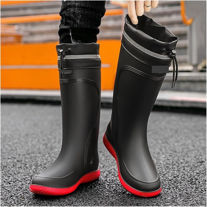 Чоловічі гумові чоботи, чоловічі гумові чоботи, водонепроникні гумові чоботи, м&39яка підошва, нековзні, зручні, робоче взуття для вулиці, водне взуття, чорні/червоні, розмір 40 EU