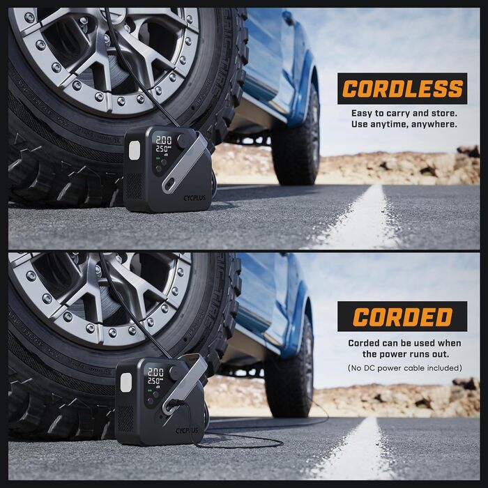 Електричний повітряний насос CYCPLUS AL7, портативний повітряний компресор для велосипедів, автомобілів, вантажівок, пікапів та позашляховиків, в 4 рази швидший насос для накачування шин з високопродуктивним двигуном, компактний та потужний для комерційни