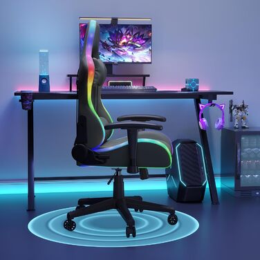 Ергономічне ігрове крісло для комп&39ютера з U-подібною подушкою для підтримки шиї, ігрове крісло зі світлодіодним підсвічуванням, функцією масажу попереку, регулювання висоти, сірий колір