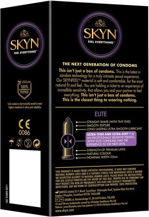 Презервативи SKYN Elite (20 шт. ) Презервативи без латексу Skynfeel для чоловіків, чутливі презервативи, коробка для презервативів Extra Thin & Extra Soft, чутливі, презервативи шириною 53 мм, можна використовувати з нашими презервативами