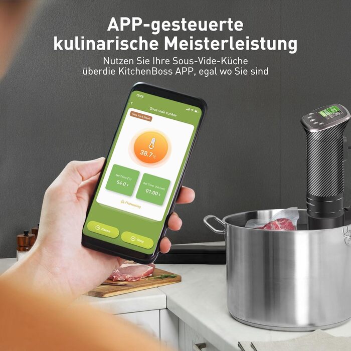 Кухонна плита Sous Vide WiFi Precision Cooker App Control Sous Vide Rod 1100 Вт Циркуляція 40C-90C Діапазон температур IPX7 Водонепроникний РК-сенсорний дисплей Ультратихий занурювальний циркуляційний насос Вуглецеве волокно Чорний
