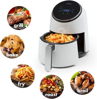 Фритюрниця, фритюрниця, аерофритюрниця, 1300 Вт, ємність 2,5 л, смаження без жиру, випічка, гриль, смаження, 8 програм, антипригарне покриття CeraPlus, білий