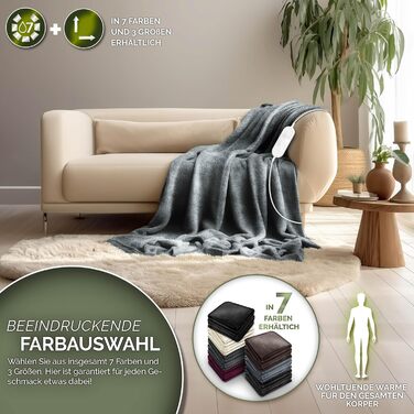 Плюшева ковдра з підігрівом 200 x 180 см Електрична ковдра з підігрівом та автоматичним вимиканням Затишна ковдра Функція таймера 9 температурних налаштувань Можна прати до 40C Цифровий дисплей 200 x 180 см Світло-сірий