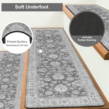 Сходинки OJIA для дерев&39яних сходів, нековзні, 76,2 x 20,3 см, що миються, нековзні, гумова основа, для використання всередині та зовні приміщень, 4 шт., сірі 4 шт. сірі 4