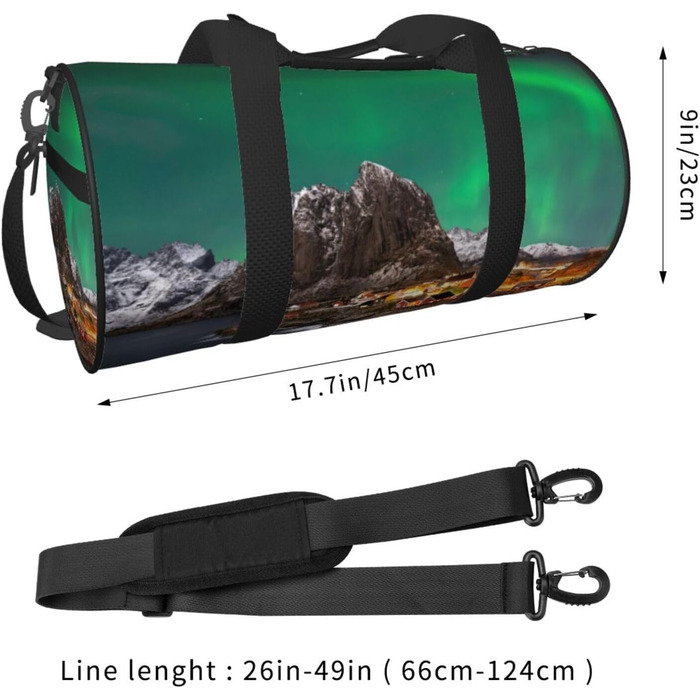Спортивна сумка, дорожня сумка, з ефектним принтом Аврора, сумка для подорожей та на ніч, чорна, універсальний розмір