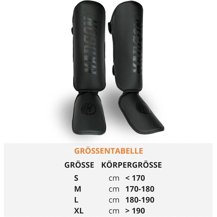 Щитки для гомілок MADGON з ідеальною посадкою та товстою підкладкою - Захист гомілок для бойових мистецтв, MMA, кікбоксингу, муай-тай Чорний/Чорний M