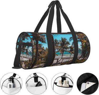 Спортивна сумка, дорожня сумка, пляжна сумка, з пальмами, принт, сумка на нічліг, чорна, універсальний розмір