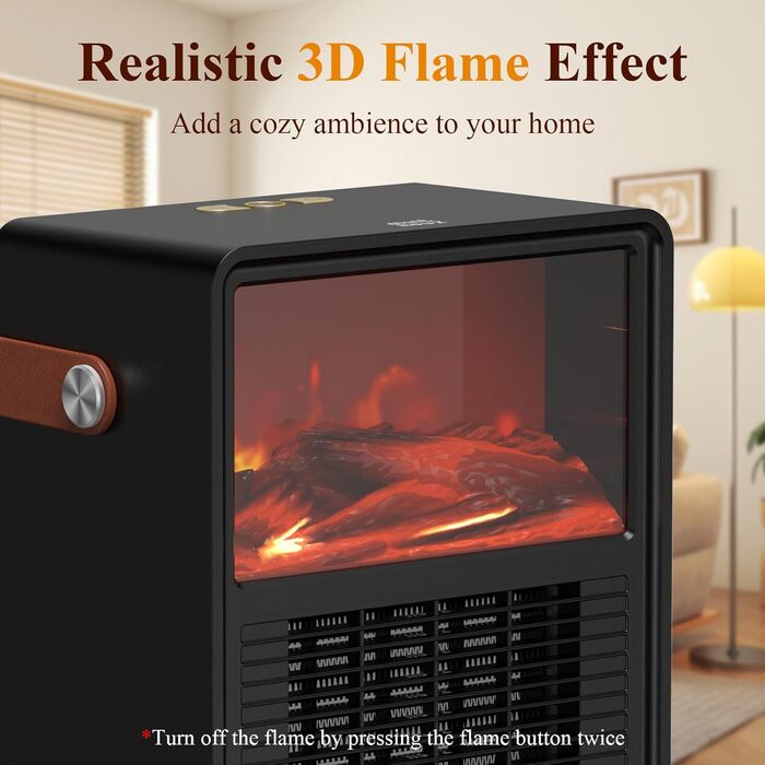 Електричний вентилятор-обігрівач Minthouz 1200 Вт/800 Вт, керамічний обігрівач з 3D-ефектом полум&39я, регульований термостат, енергоефективний, із захистом від перегріву та перекидання для спальні та офісу