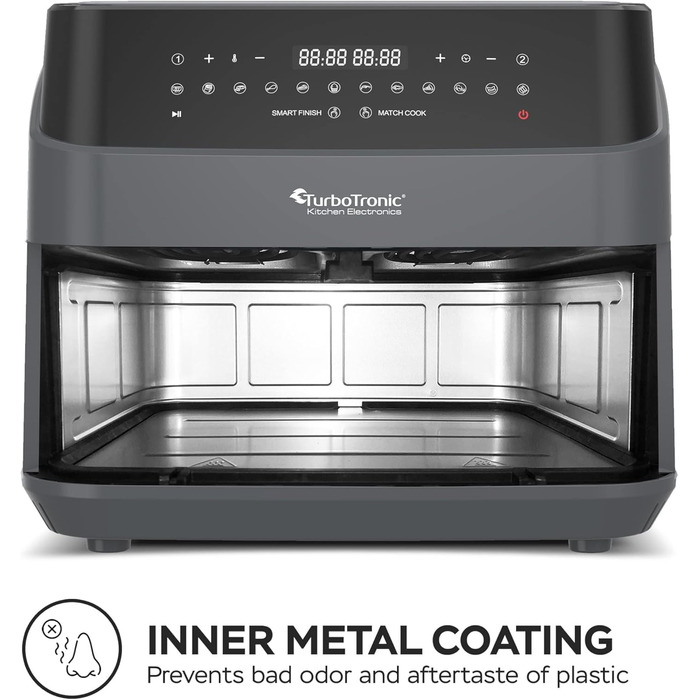 Гаряча аерофритюрниця XXL Подвійна фритюрниця 1600 Вт / 9 л (2 шт. 4.5 л камера) 10 програм Цифрова фритюрниця без жирного масла Подвійна аерофритюрниця Фритюрниця Power Grey