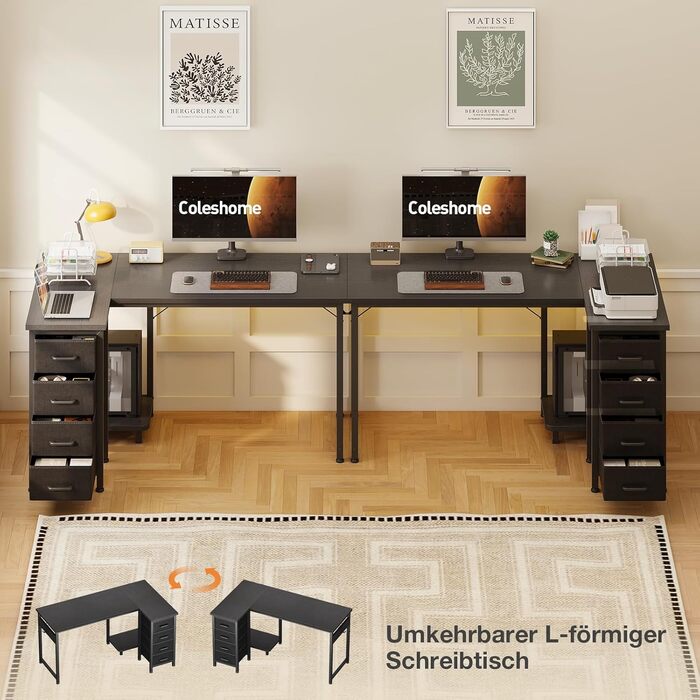 Кутовий письмовий стіл Coleshome, 120x70 см, L-подібний стіл з 4 шухлядами, двосторонній комп&39ютерний стіл для офісу, кабінету, спальні, чорний 120 70 см