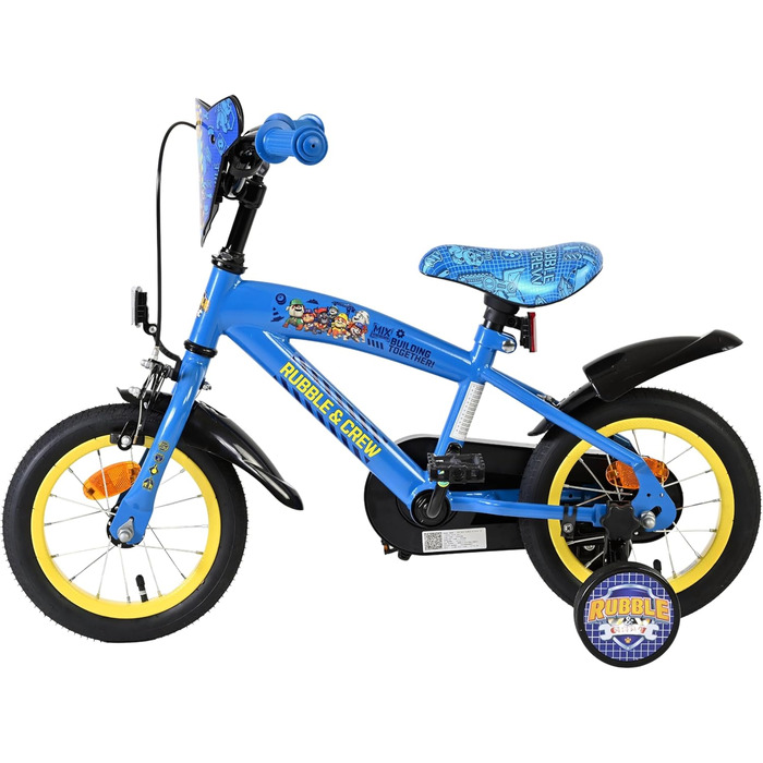 Дитячий велосипед Volare Rubble & Crew 12 35 років Ручне та ножне гальмо, знімні бічні колеса, захист ланцюга та світловідбивачі Регульоване сідло Подарунок для дівчаток та хлопчиків