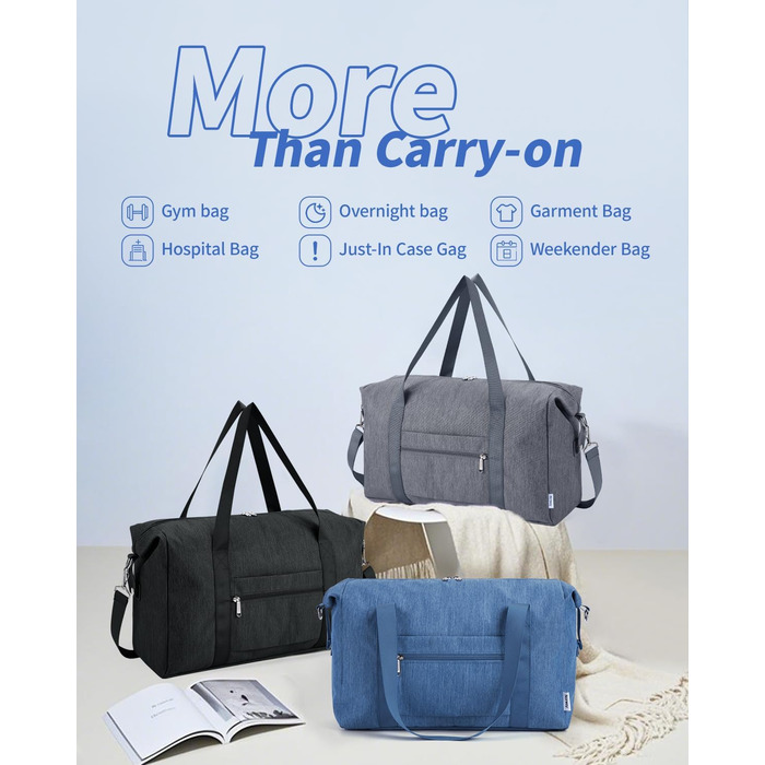 Складана дорожня сумка Narwey, ручна поклажа, сумка для вихідних для жінок та чоловіків, ручна поклажа Easyjet 45x36x20 см, мала дорожня сумка, ручна поклажа, ручна поклажа для літака, спортивна сумка 25 л (чорна) A-black 44 x 30 x 19 см