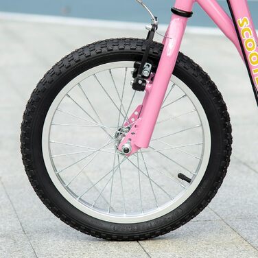 Дитячий самокат-скутер HOMCOM з пневматичними шинами та ручним гальмом, 16 дюймів, рожевий