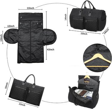 Сумка для одягу Seyfocnia Convertible для жінок, шкіряні сумки для одягу з чохлом для взуття, підвісні дорожні сумки 2-в-1, модні чорні