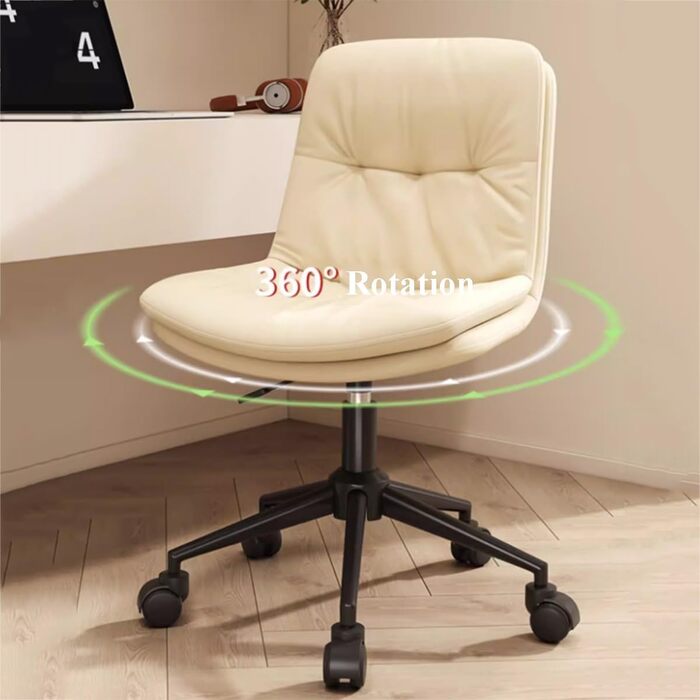 Невелике офісне крісло без підлокітників з низькою спинкою, косметичне крісло зі штучної шкіри на колесах для жінок, регульоване по висоті, обертові крісла для макіяжу (чорне, чорні ніжки) чорні чорні ніжки