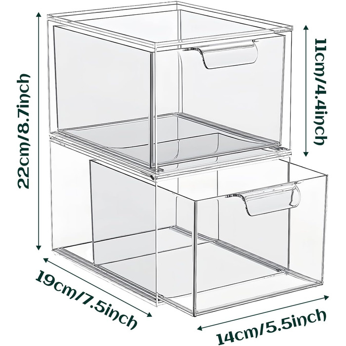 И штабельованих ящиків для косметичного органайзера, прозорий акриловий органайзер для макіяжу, ящики туалетного столика, ящик для зберігання ванної кімнати, туалетний столик, кухня, спальня, 2 шт.