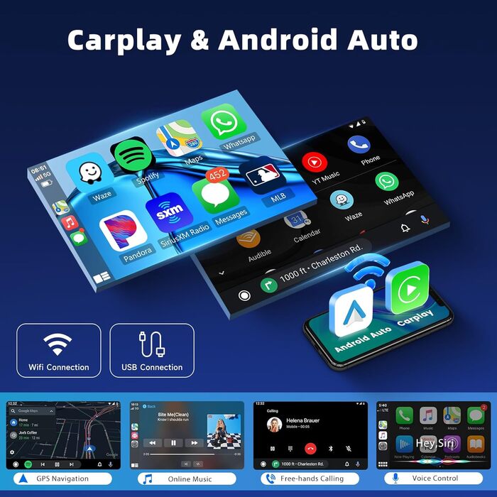 Автомагнітола Hodozzy Carplay для VW Golf 5 Polo Skoda з навігацією/WiFi, 9-дюймова автомагнітола VW 2 Din Bluetooth з Android Auto/Mirror Link/32-бітний еквалайзер/FM/RDS/SWC/USBкамера заднього виду, 464G