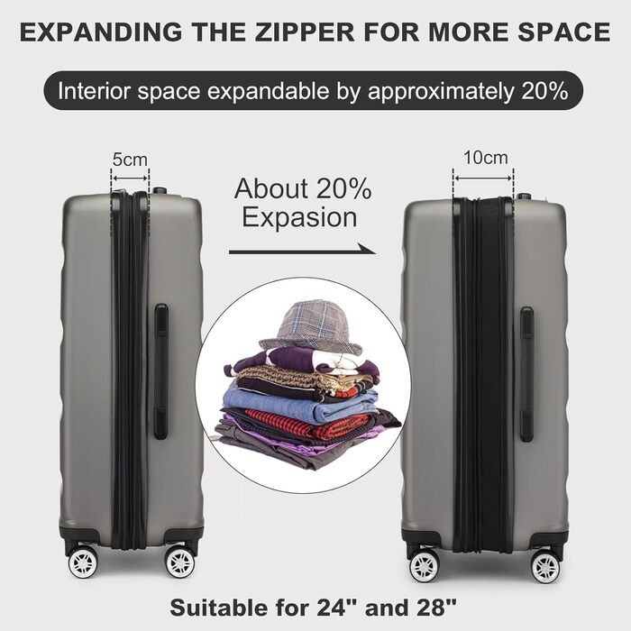 Валіза KONO, ручна поклажа, легка тверда оболонка, з замком TSA та подвійними обертовими колесами для подорожей та бізнесу, 55x35x22 см, сіро-сіра M (55 x 35 x 22 см)