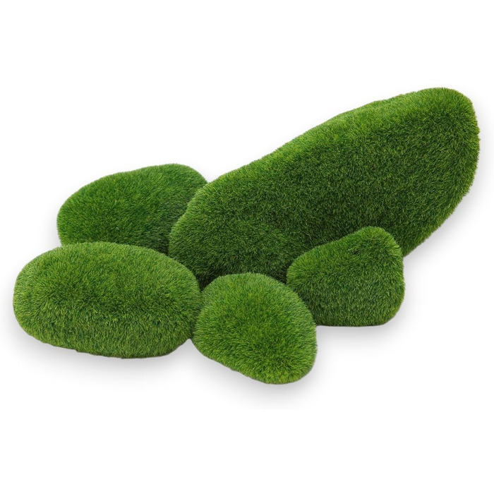 Набір мохових кульок ZLXHDL із 5 шт. прикраса зі штучного моху, декоративні мохові кульки різних розмірів, зелені флоковані камені для акваріумів та різноманітні прикраси