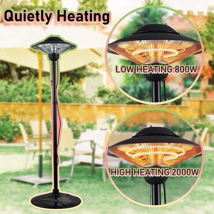 Електричний обігрівач для патіо та саду DONYER POWER 2000 Вт, водонепроникний, окремостоячий, для використання на вулиці та в приміщенні 503d