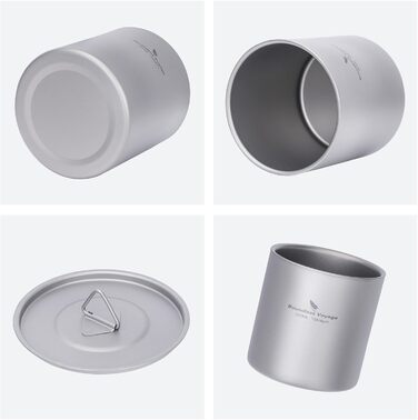 Титанова кружка iBasingo 300 мл, чашки з подвійними стінками та кришкою, надлегкі штабельовані металеві чашки для чаю та кави, міцні портативні напої для кемпінгу, подорожей та щоденного використання на свіжому повітрі Ti3242D 300 мл Ti3242d