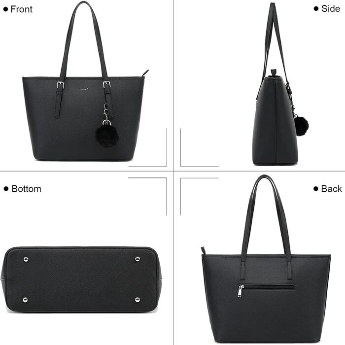 Сумочка жіноча набір чорна сумка з гаманцем для офісу школа шопінг сумочка жіноча велика з китицями жіноча і хутряна куля плюшевий