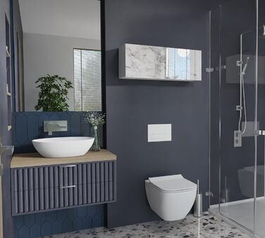 Шафа для ванної кімнати PLATAN ROOM шириною 80/120/160/200/240, меблі для ванної кімнати, настінна шафа з відкидними дверцятами, глянцевий матовий білий (білий матовий/мармуровий глянець, 80 x 30 x 25 см), білий матовий/мармуровий глянець, 80 x 30 x 25 см