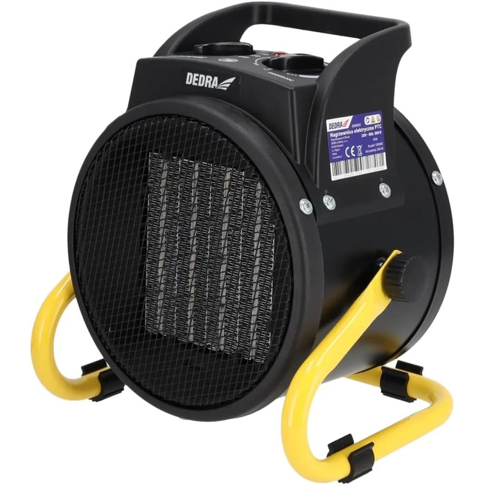 Електричний PTC обігрівач DEDRA 2,0 кВт, круглий, чорний, площа обігріву 20 м, керамічний нагрівальний елемент, для добре ізольованих приміщень, термостат, захист від перегріву, три режими роботи, контроль температури. Площа обігріву 20 м та продуктивніст