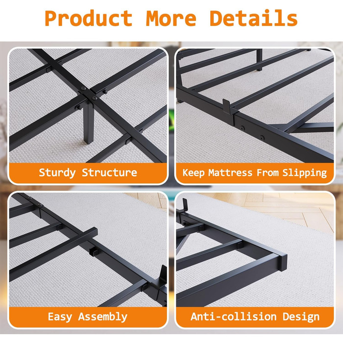 Ліжко-платформа 120 x 200 см з LED-підсвічуванням та USB-зарядною станцією, металевий каркас ліжка-платформи з м&39яким узголів&39ям для зберігання речей, міцні металеві ламелі, безшумне/темно-сірий колір