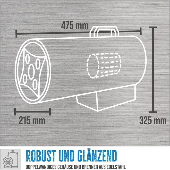 Газовий вентилятор-обігрівач Gde 85006 GGH 17 INOX (17 кВт, пальник з нержавіючої сталі, корпус з нержавіючої сталі, шланг 1,5 м, редуктор тиску)