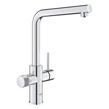 Змішувач для кухні GROHE Blue Pure Minta з функцією фільтрації (L-подібний поворотний вилив, одноотвірний монтаж), хром, 30600000, з фіксованим аератором