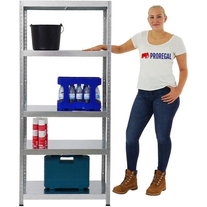 Металевий стелаж PROREGAL Steel Eagle 180x80x40 см, вантажопідйомність полиці 130 кг, оцинкований, надміцний стелаж, кухонний стелаж, стелаж для підвалу, стелаж без болтів, гаражний стелаж, стелаж для зберігання 180x80x40 см, оцинкований