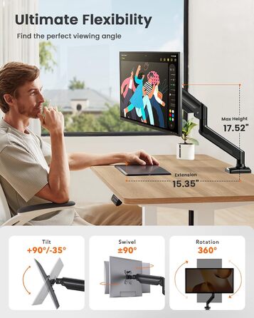 Тримач для монітора ErGear, сумісний з екранами 13-34 дюйми, регульований, витримує до 10 кг, з двома способами кріплення, VESA 75x100, для геймінгу