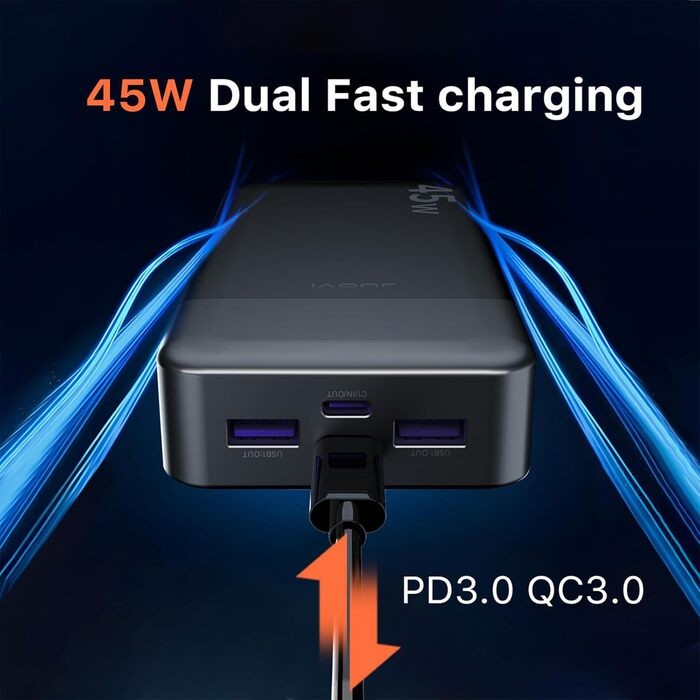 Чорний), 20000mAh 45W Portable Charger, PD3.0 QC4.0 Fast Charging 4-Port with LED Display, Battery Pack Charger Portable for MacBook, iPhone 15 14 13 Pro Samsung S23 S22 (