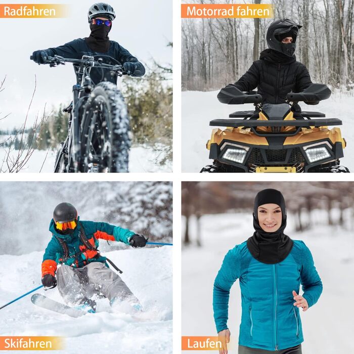 Зимова балаклава, 2 шт., для чоловіків та жінок, вітрозахисна термомаска для обличчя/лижної маски для спорту на свіжому повітрі, велоспорту, катання на лижах, мотоцикла, велосипедів, один розмір, чорнийчорний
