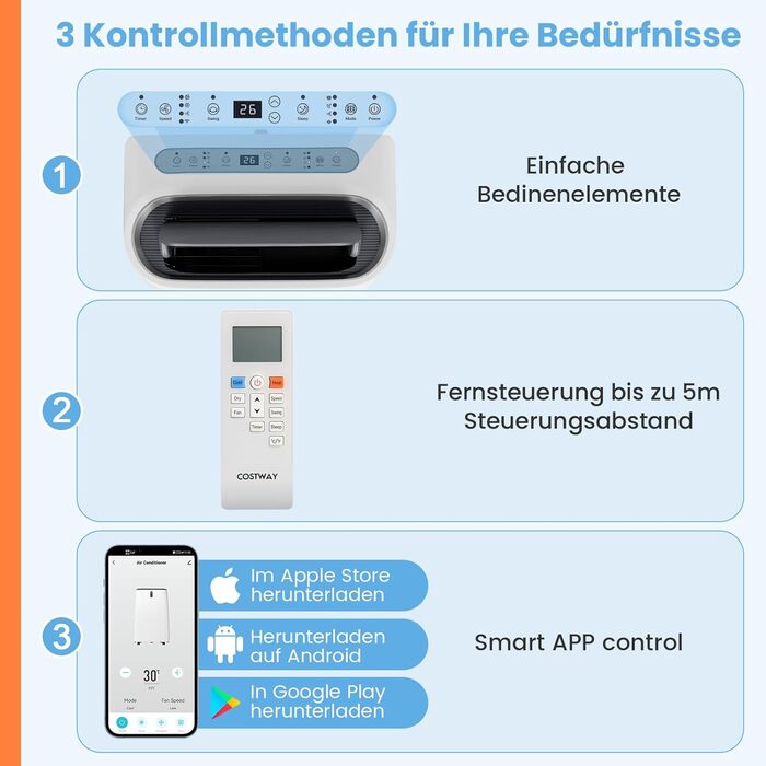 Мобільний кондиціонер COSTWAY 16000 БТЕ з витяжним шлангом, кондиціонер 5 в 1 4700 Вт, осушувач, нагрівач повітря з вентилятором, режимом сну, нагріванням і охолодженням, дистанційне керування/додаток, 24-годинний таймер