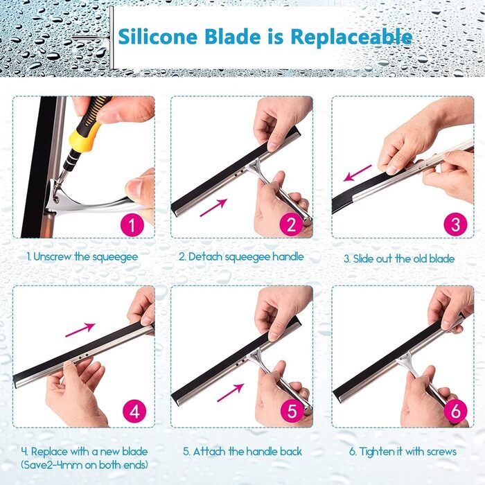 Ракель для душу Love-KANKEI Ракель для душу з нержавіючої сталі з гумовою губкою, включно з 1 запасною губкою та 1 гачком