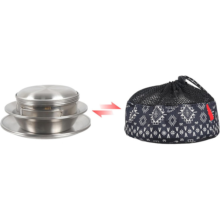 Набір туристичного посуду з нержавіючої сталі на 12 осіб, сріблястого кольору, штабельований, для подорожей та щоденного використання, ідеальний для кемпінгу та пікніків