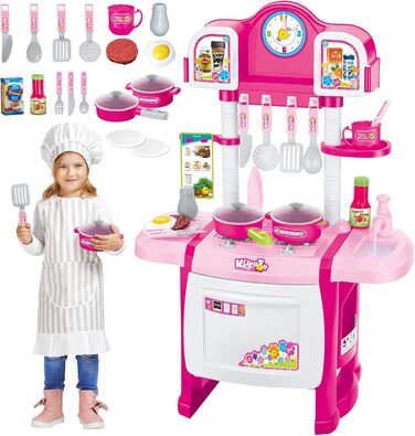 Мініатюрний кухонний набір deAO My Little Chef, рольова гра зі світлом і звуками, елементами води та 18 аксесуарами (рожевий)